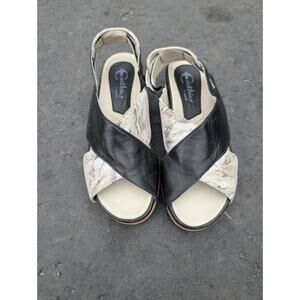 Earthies Womens Santorini‎ Leather Black Slingback Flats Sandals 6.5 Snakeskin